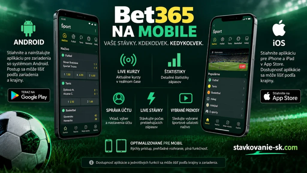 et365 na mobile – aplikácia pre Android a iOS, live kurzy, štatistiky a správa účtu